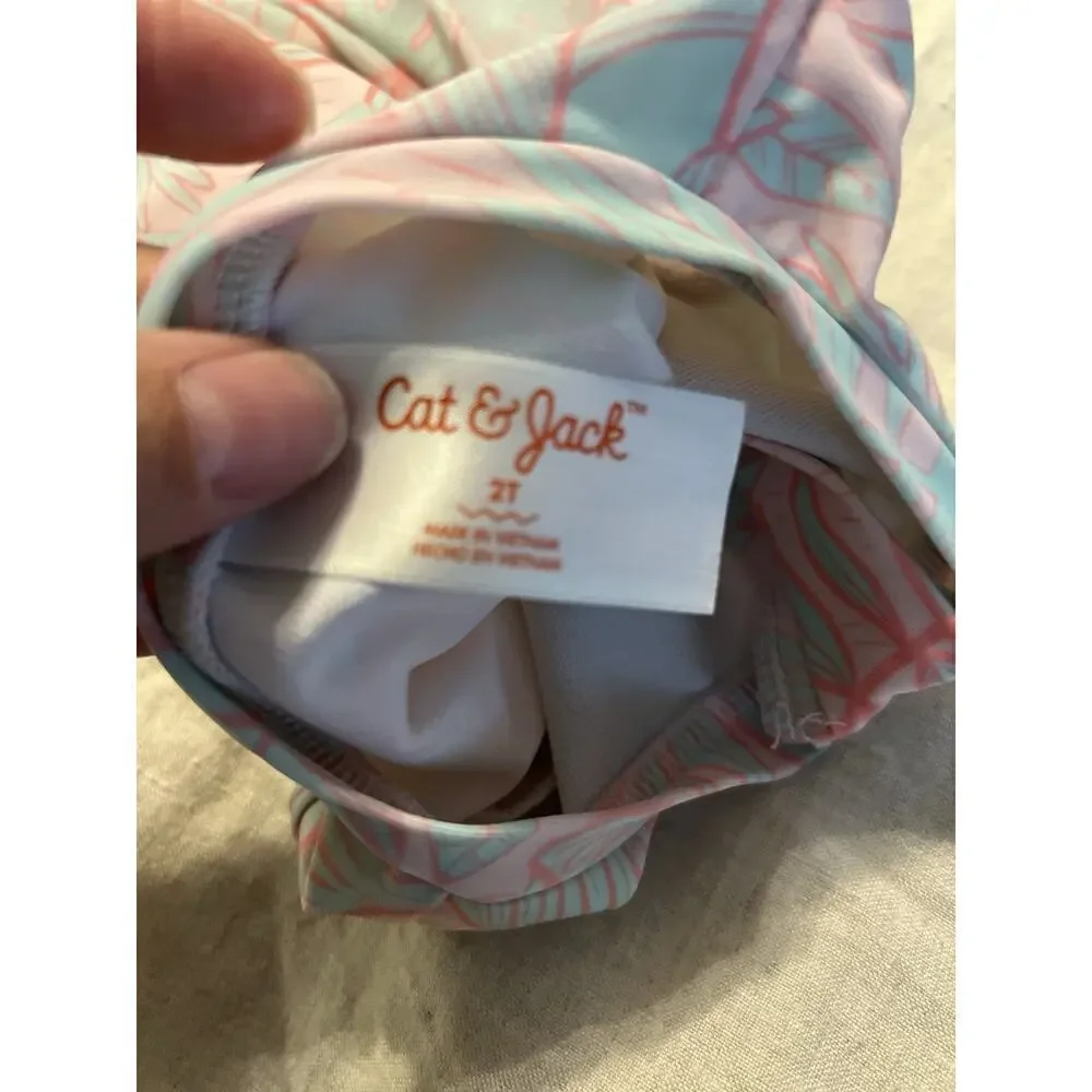 Lot Of 3 Cat And Jack Girls One Piece Bathing Suits Size 18 Months 2T Rash Guard